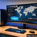 뮤 모나크 접속 방법 - A modern home office setup showcasing a person optimizing their internet connection for gaming. The ...