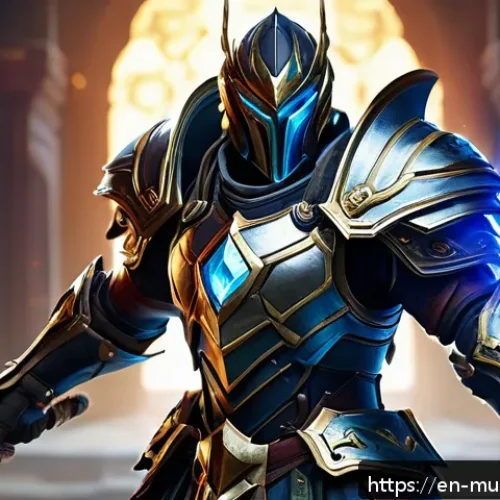 뮤 모나크 상점 아이템 추천 - A dynamic fantasy RPG character in mid-battle stance, wearing intricately designed armor with glowin...