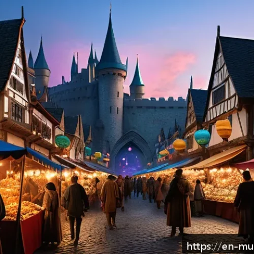 뮤 모나크 희귀 재료 거래 팁 - A detailed fantasy marketplace scene at dusk in a bustling medieval town square, featuring stalls ov...
